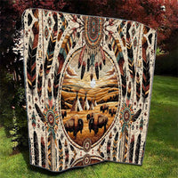 Native American Life Quilt Teepee Village With Buffalo Bison - Wonder Print Shop