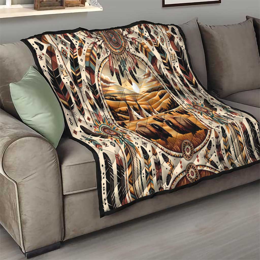 Native American Life Quilt Teepee Village With Buffalo Bison - Wonder Print Shop