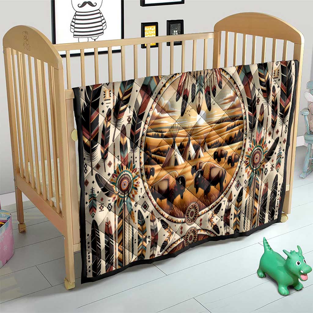 Native American Life Quilt Teepee Village With Buffalo Bison - Wonder Print Shop