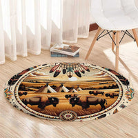 Native American Life Round Carpet Teepee Village With Buffalo Bison