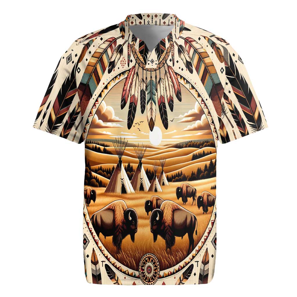 Native American Life Rugby Jersey Teepee Village With Buffalo Bison - Wonder Print Shop