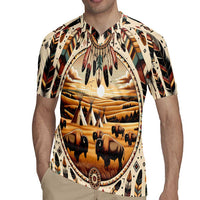Native American Life Rugby Jersey Teepee Village With Buffalo Bison - Wonder Print Shop