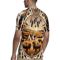 Native American Life Rugby Jersey Teepee Village With Buffalo Bison - Wonder Print Shop