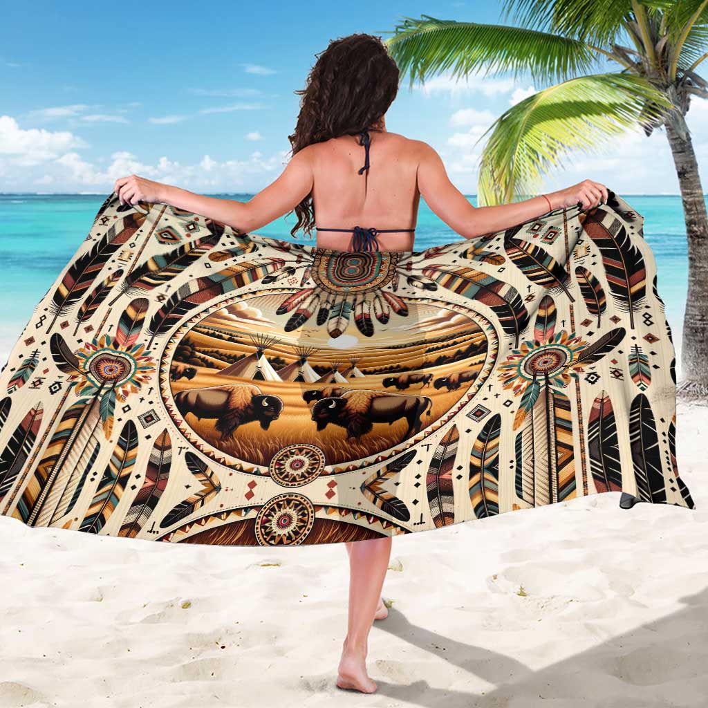 Native American Life Sarong Teepee Village With Buffalo Bison - Wonder Print Shop