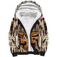 Native American Life Sherpa Hoodie Teepee Village With Buffalo Bison - Wonder Print Shop