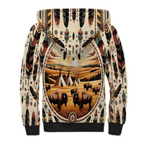 Native American Life Sherpa Hoodie Teepee Village With Buffalo Bison - Wonder Print Shop