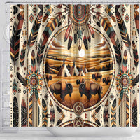 Native American Life Shower Curtain Teepee Village With Buffalo Bison
