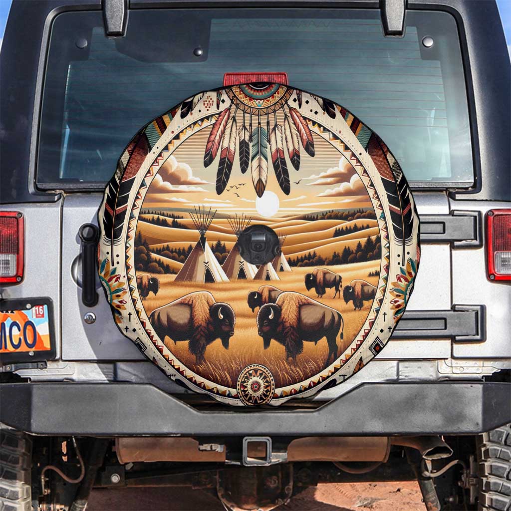 Native American Life Spare Tire Cover Teepee Village With Buffalo Bison - Wonder Print Shop