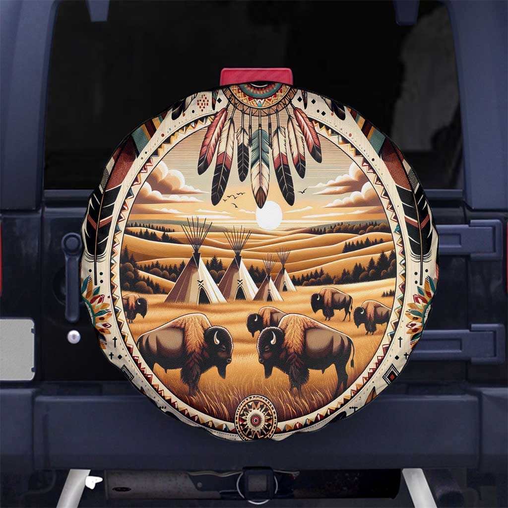 Native American Life Spare Tire Cover Teepee Village With Buffalo Bison - Wonder Print Shop