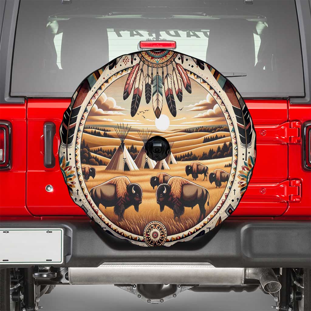 Native American Life Spare Tire Cover Teepee Village With Buffalo Bison - Wonder Print Shop