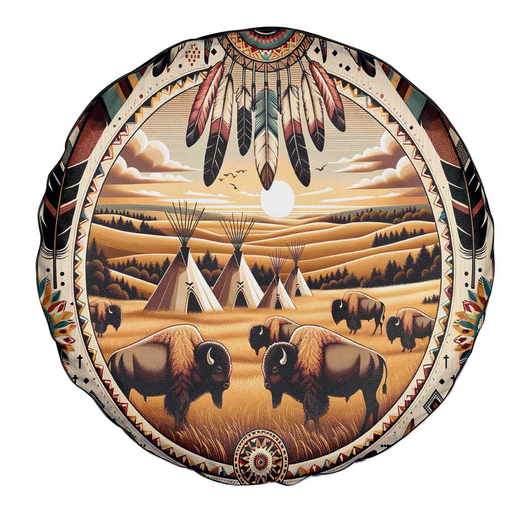 Native American Life Spare Tire Cover Teepee Village With Buffalo Bison - Wonder Print Shop