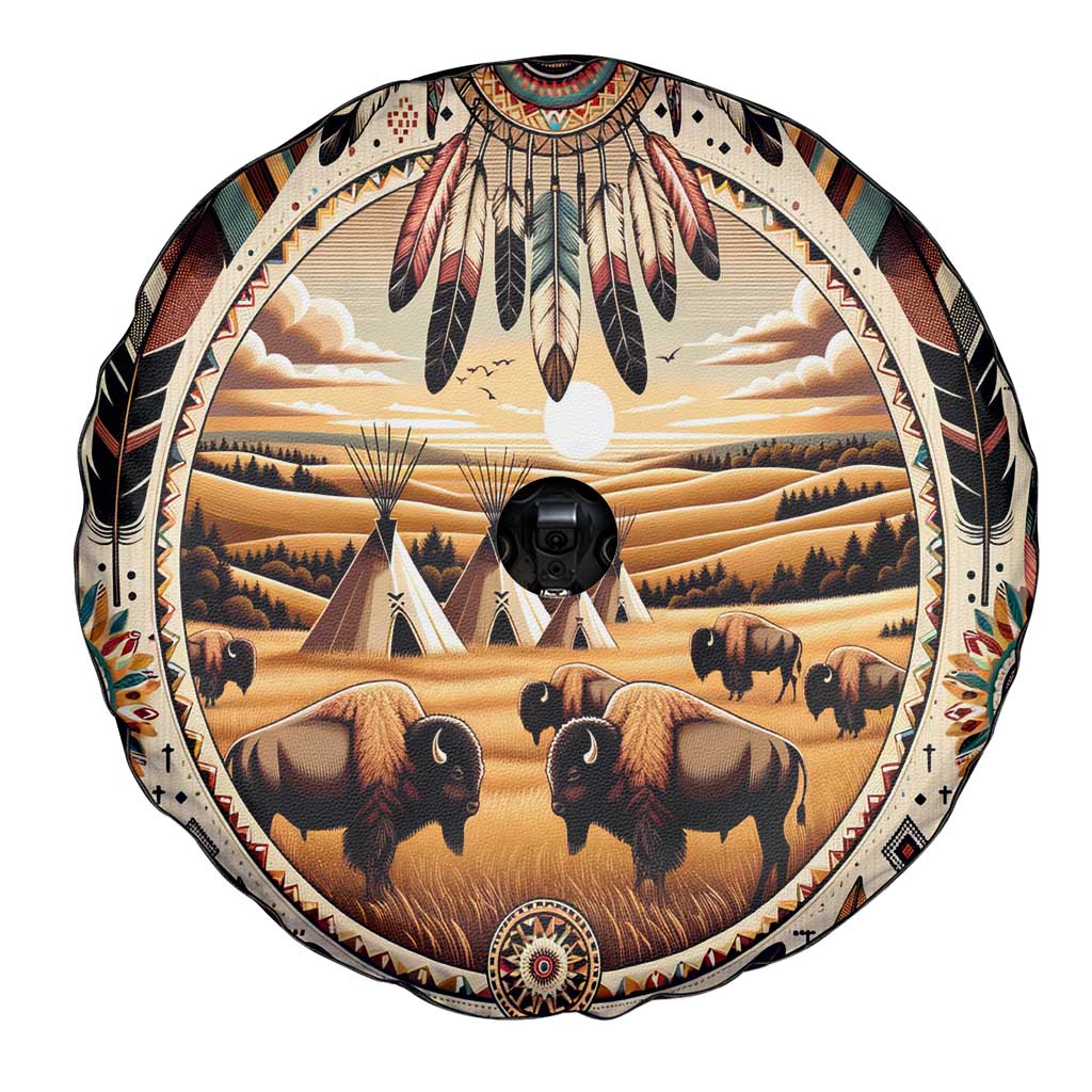 Native American Life Spare Tire Cover Teepee Village With Buffalo Bison - Wonder Print Shop
