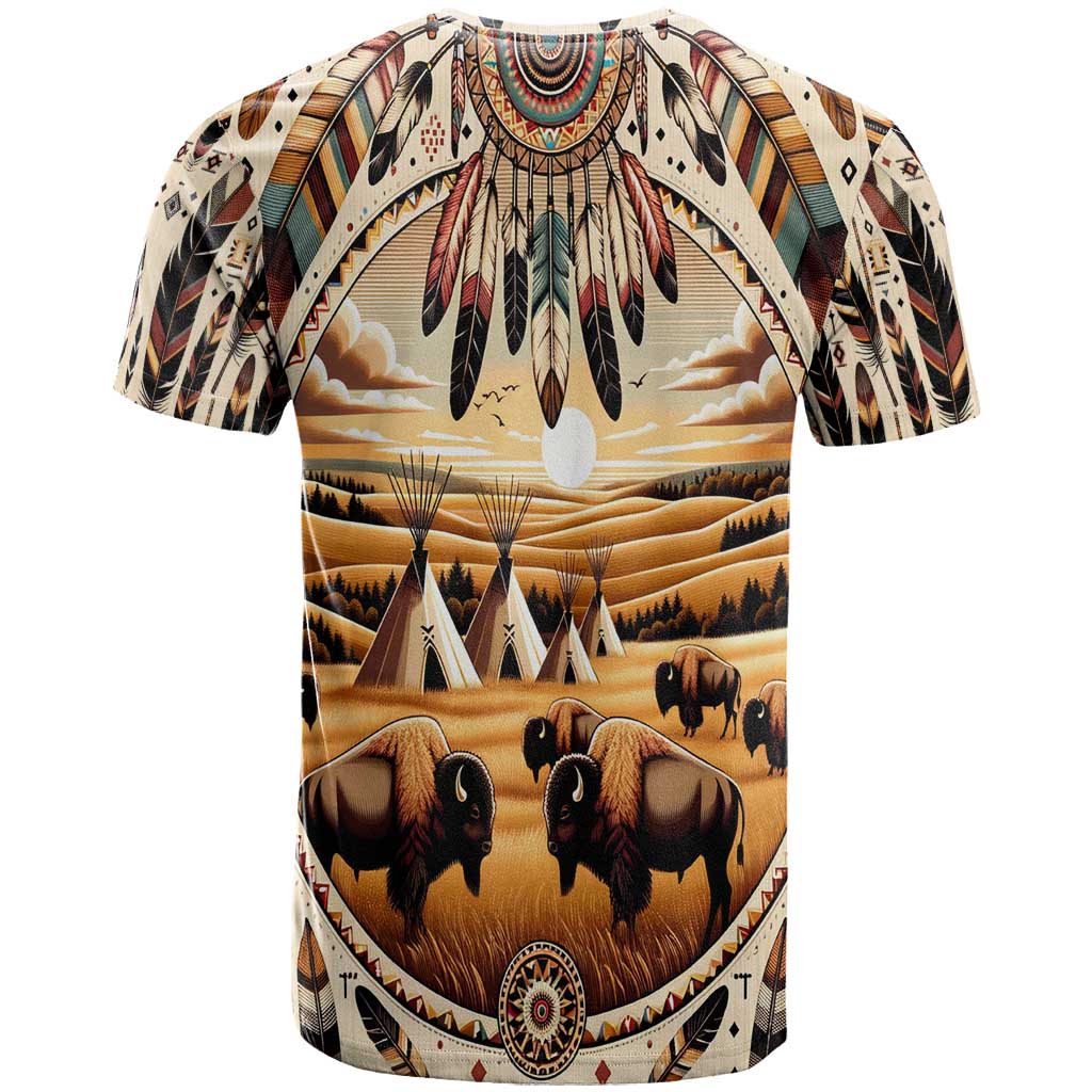 Native American Life T Shirt Teepee Village With Buffalo Bison - Wonder Print Shop