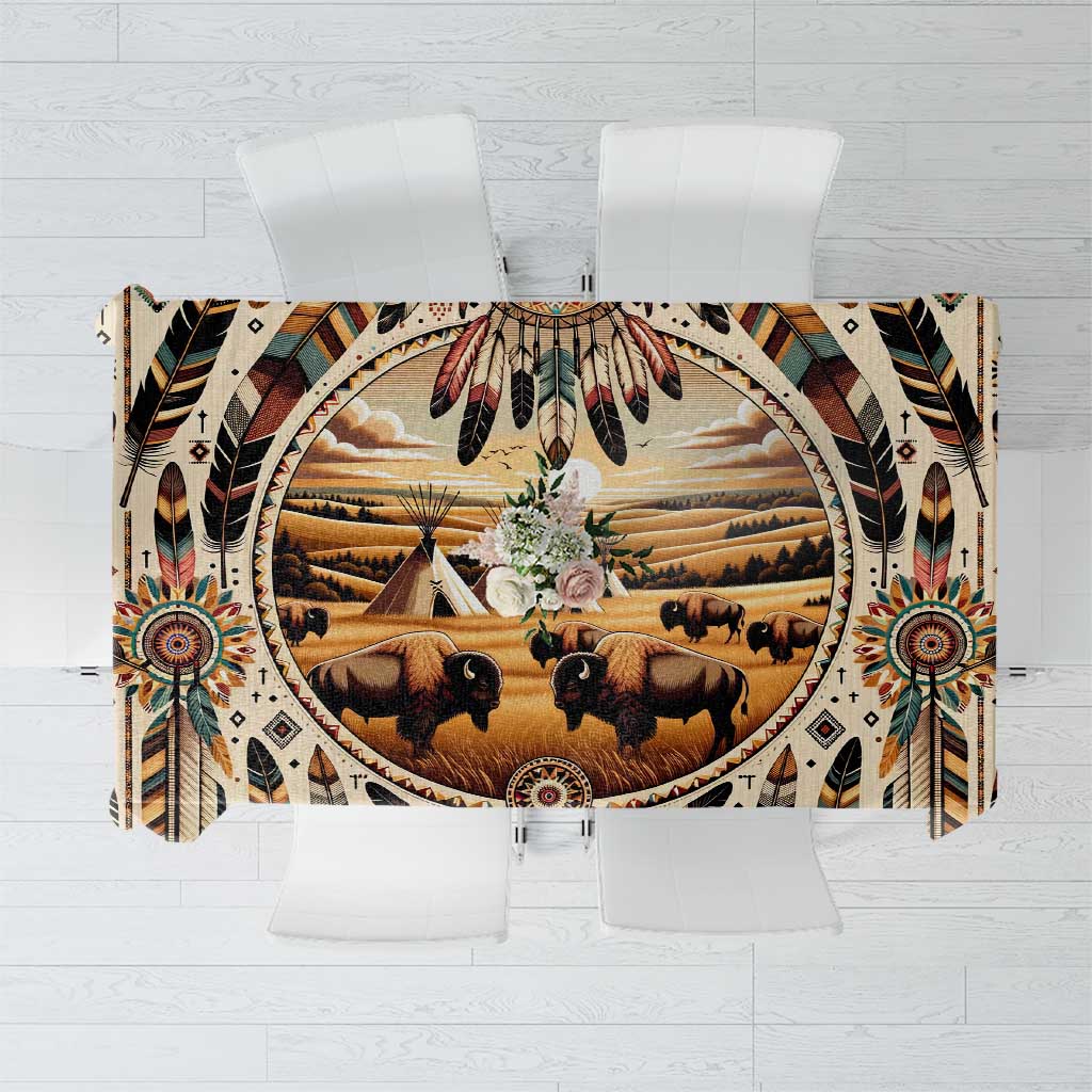 Native American Life Tablecloth Teepee Village With Buffalo Bison - Wonder Print Shop