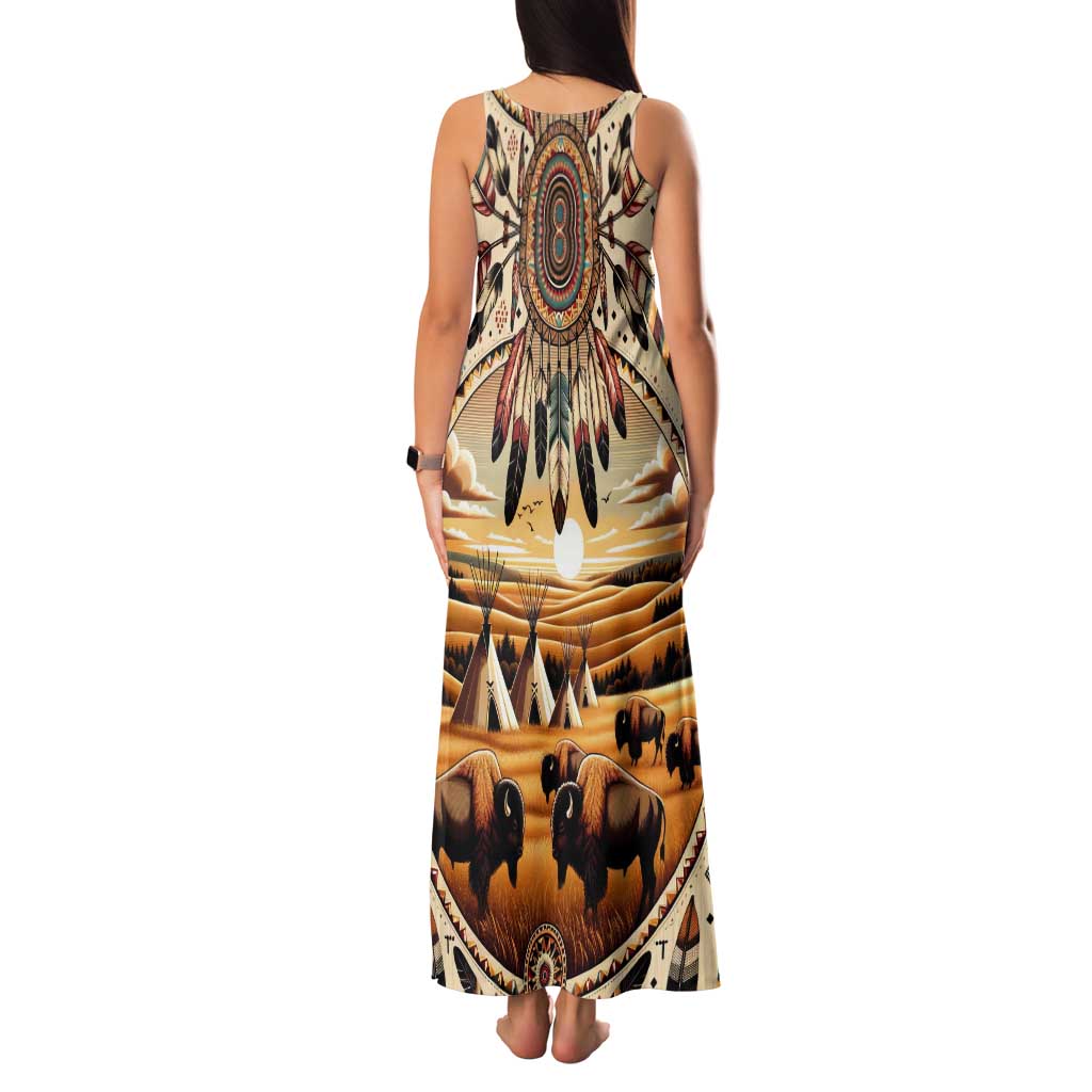Native American Life Tank Maxi Dress Teepee Village With Buffalo Bison - Wonder Print Shop