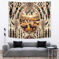 Native American Life Tapestry Teepee Village With Buffalo Bison - Wonder Print Shop