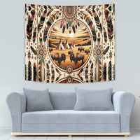 Native American Life Tapestry Teepee Village With Buffalo Bison - Wonder Print Shop