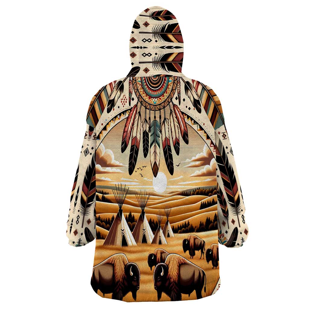 Native American Life Wearable Blanket Hoodie Teepee Village With Buffalo Bison - Wonder Print Shop