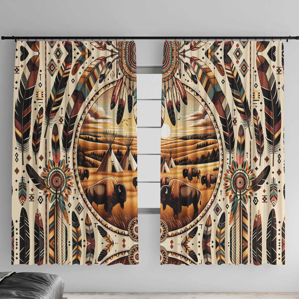 Native American Life Window Curtain Teepee Village With Buffalo Bison - Wonder Print Shop