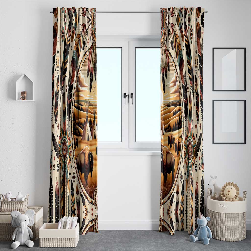 Native American Life Window Curtain Teepee Village With Buffalo Bison - Wonder Print Shop