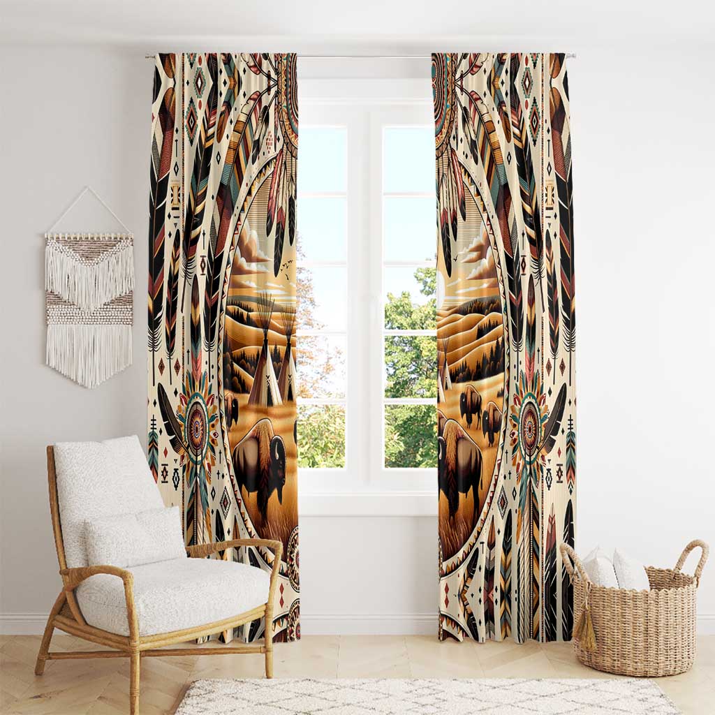 Native American Life Window Curtain Teepee Village With Buffalo Bison - Wonder Print Shop