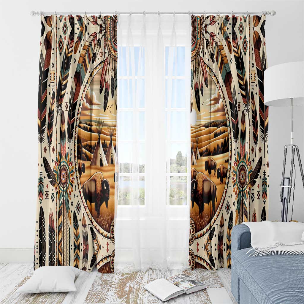 Native American Life Window Curtain Teepee Village With Buffalo Bison - Wonder Print Shop