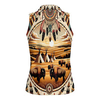 Native American Life Women Sleeveless Polo Shirt Teepee Village With Buffalo Bison - Wonder Print Shop