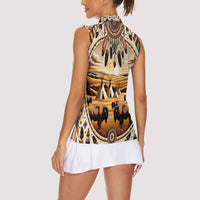 Native American Life Women Sleeveless Polo Shirt Teepee Village With Buffalo Bison - Wonder Print Shop