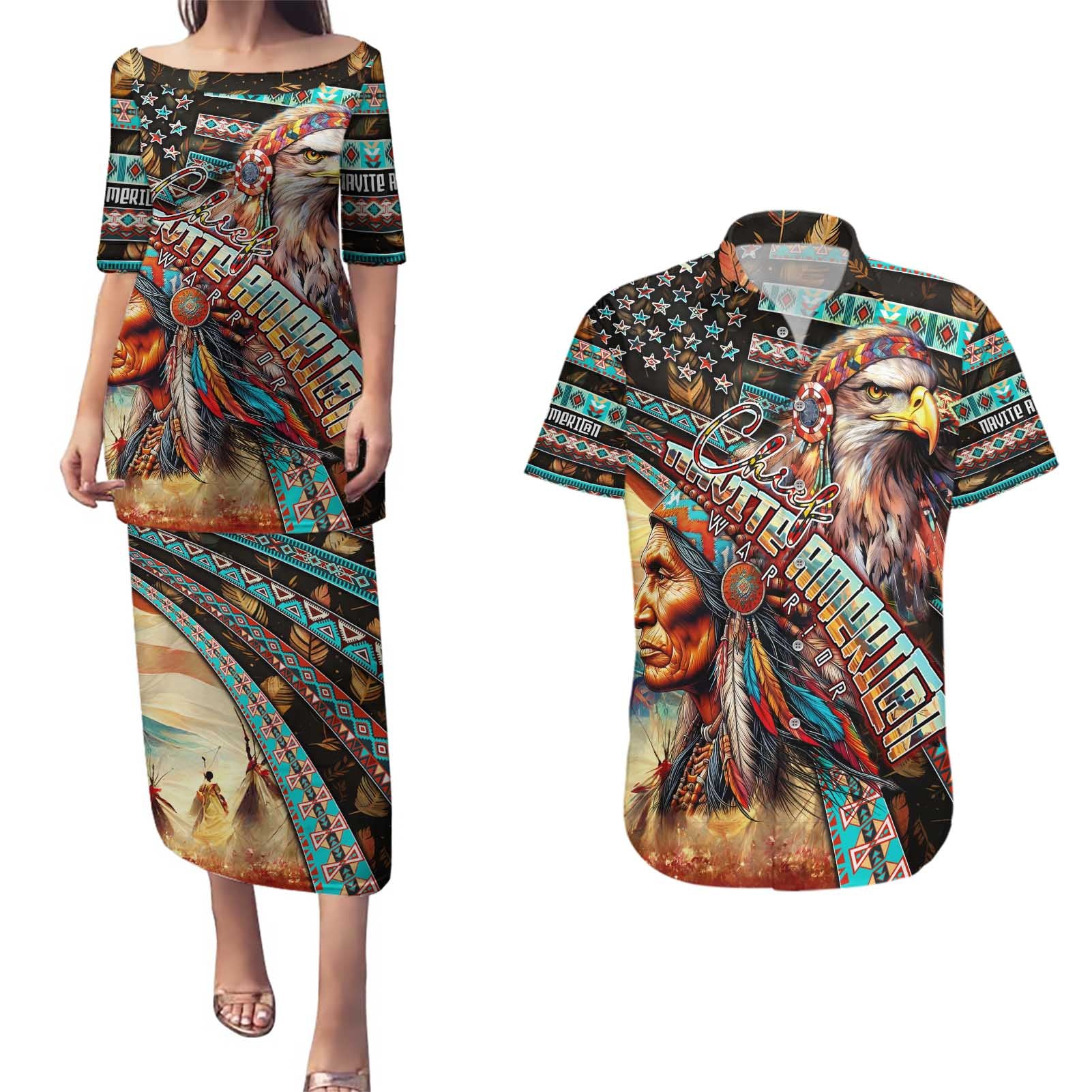 American Indian Warrior Chiefs Couples Matching Puletasi and Hawaiian Shirt - Wonder Print Shop
