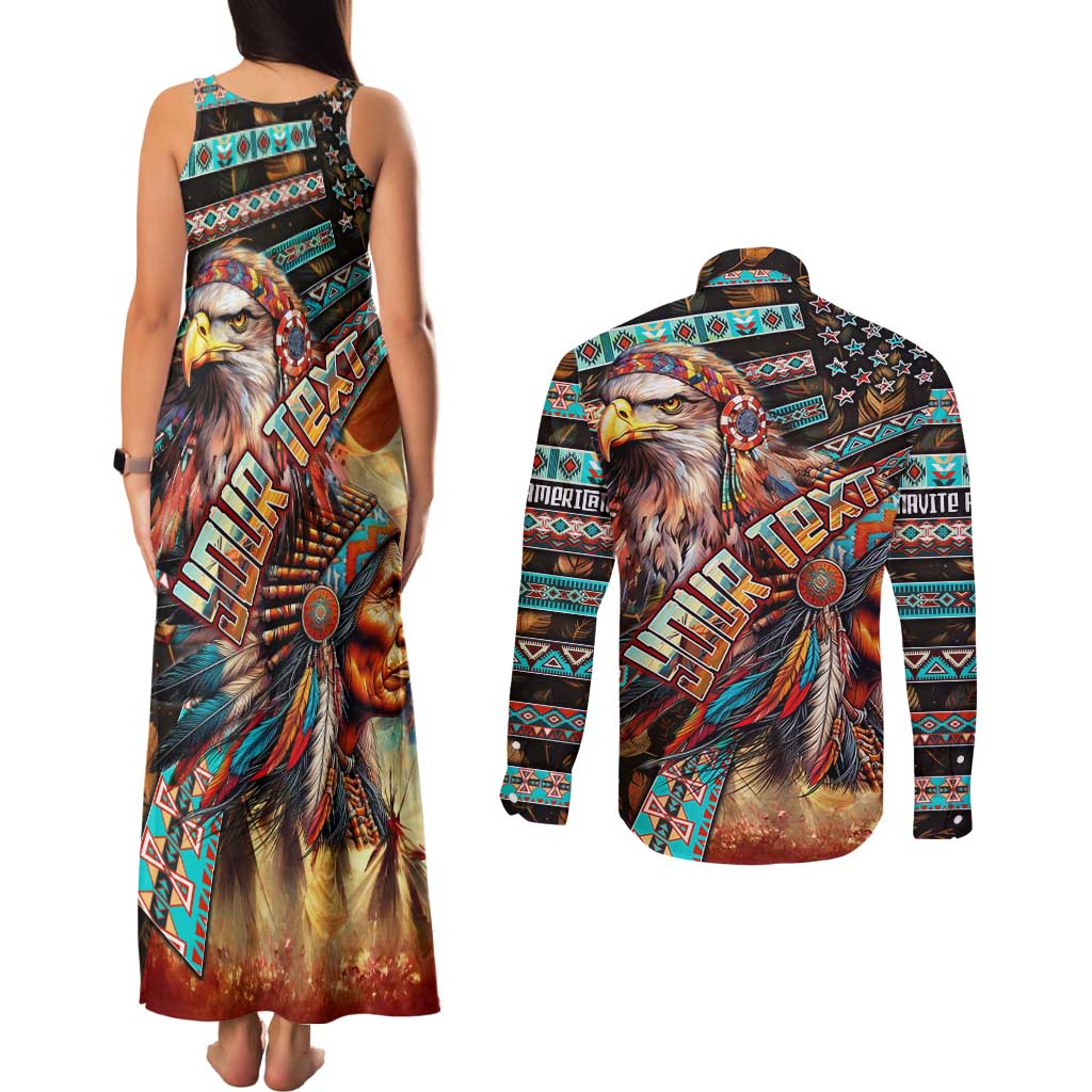 American Indian Warrior Chiefs Couples Matching Tank Maxi Dress and Long Sleeve Button Shirt - Wonder Print Shop