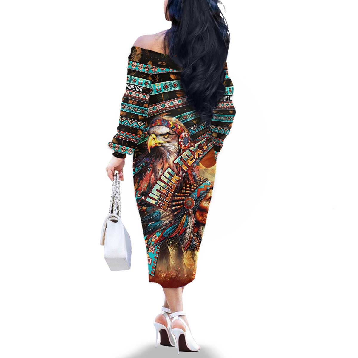 American Indian Warrior Chiefs Family Matching Off The Shoulder Long Sleeve Dress and Hawaiian Shirt - Wonder Print Shop