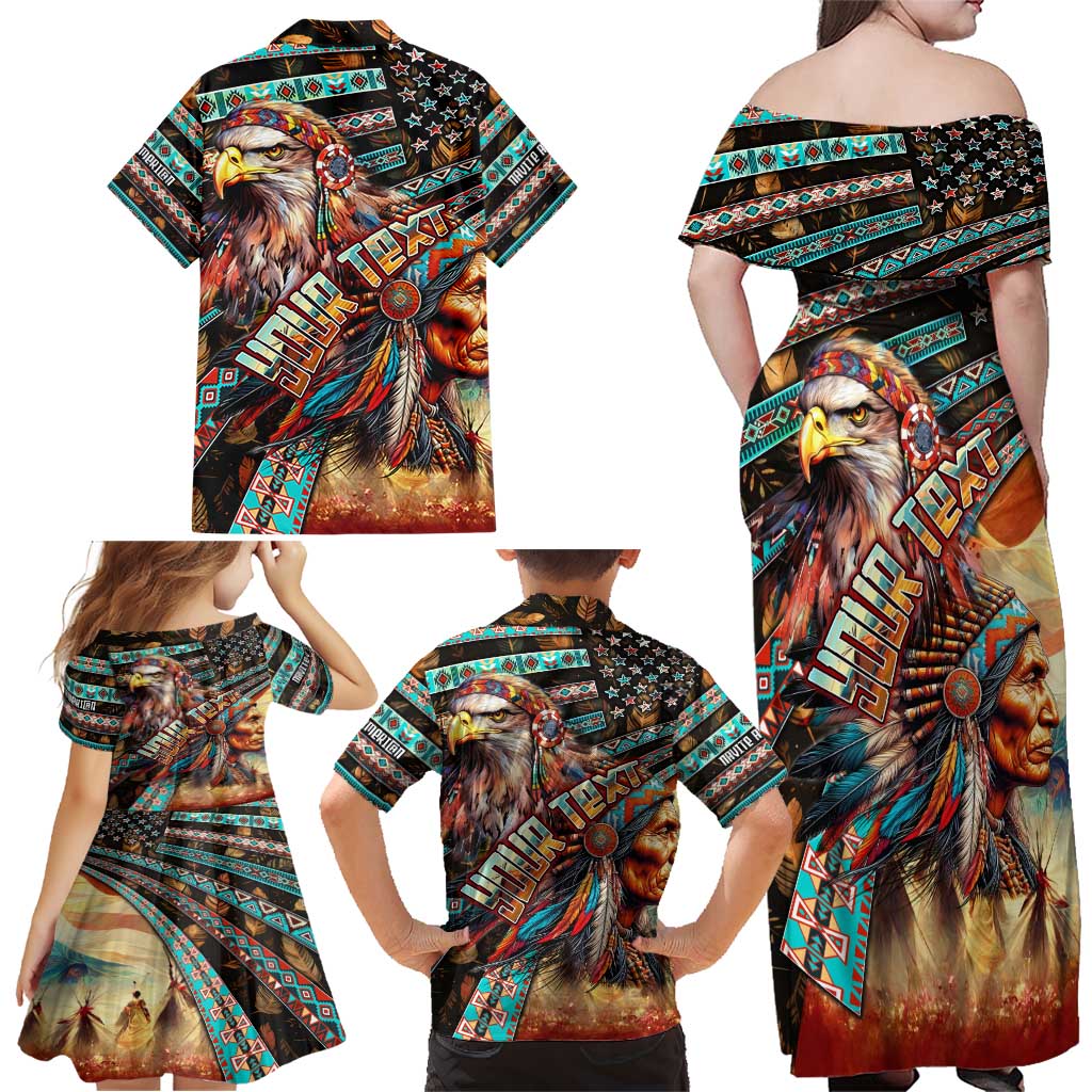 American Indian Warrior Chiefs Family Matching Off Shoulder Maxi Dress and Hawaiian Shirt - Wonder Print Shop