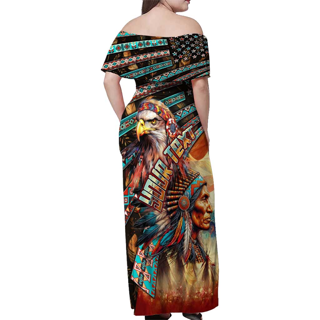 American Indian Warrior Chiefs Family Matching Off Shoulder Maxi Dress and Hawaiian Shirt - Wonder Print Shop