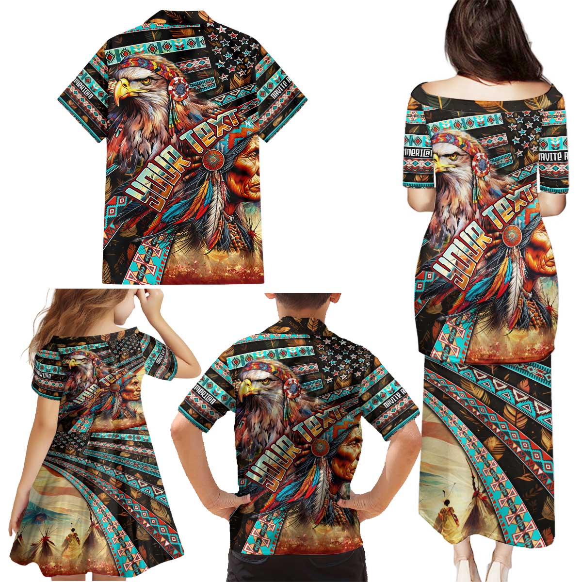 American Indian Warrior Chiefs Family Matching Puletasi and Hawaiian Shirt - Wonder Print Shop