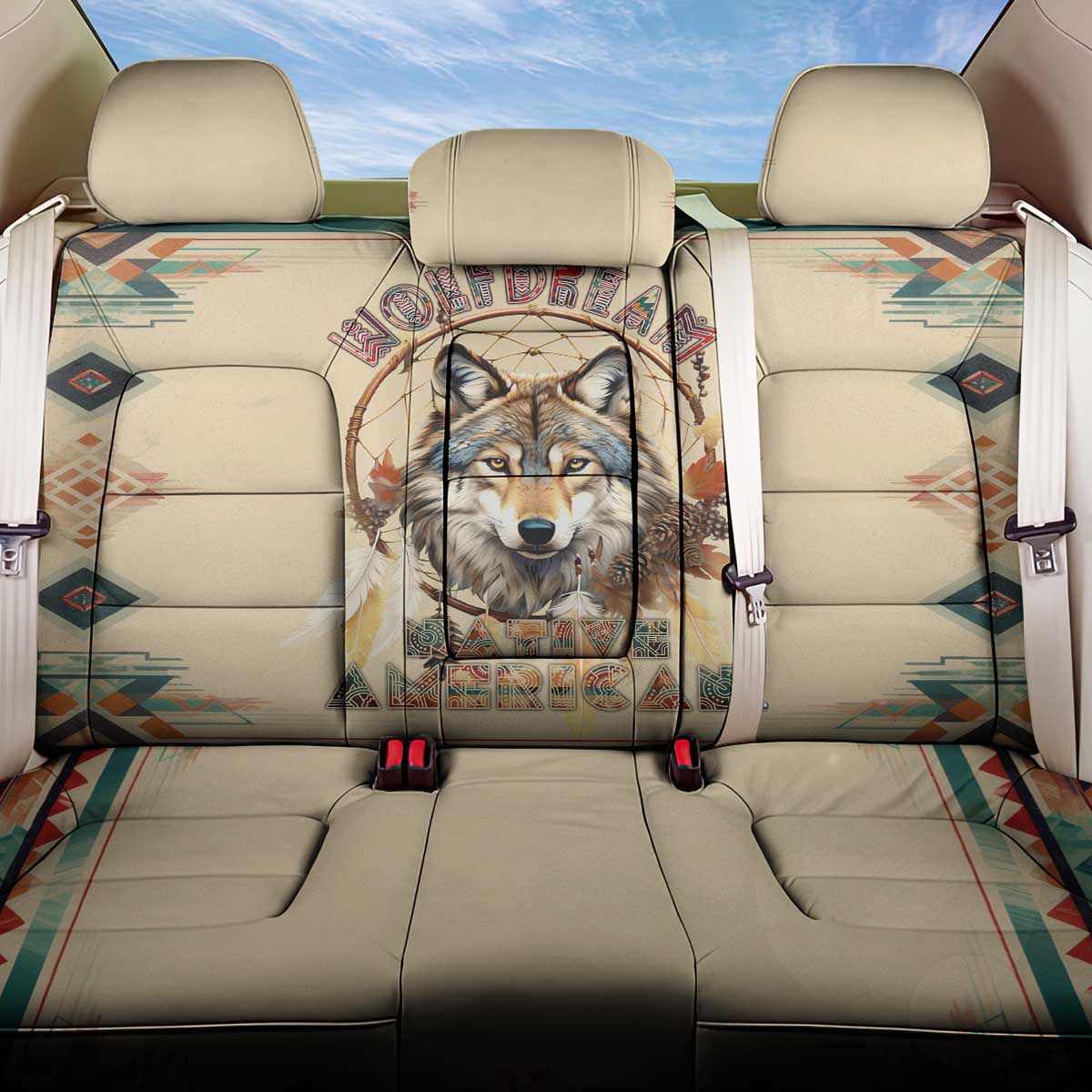 Native American Wolf Dreamcatcher Back Car Seat Cover Vintage Style - Wonder Print Shop