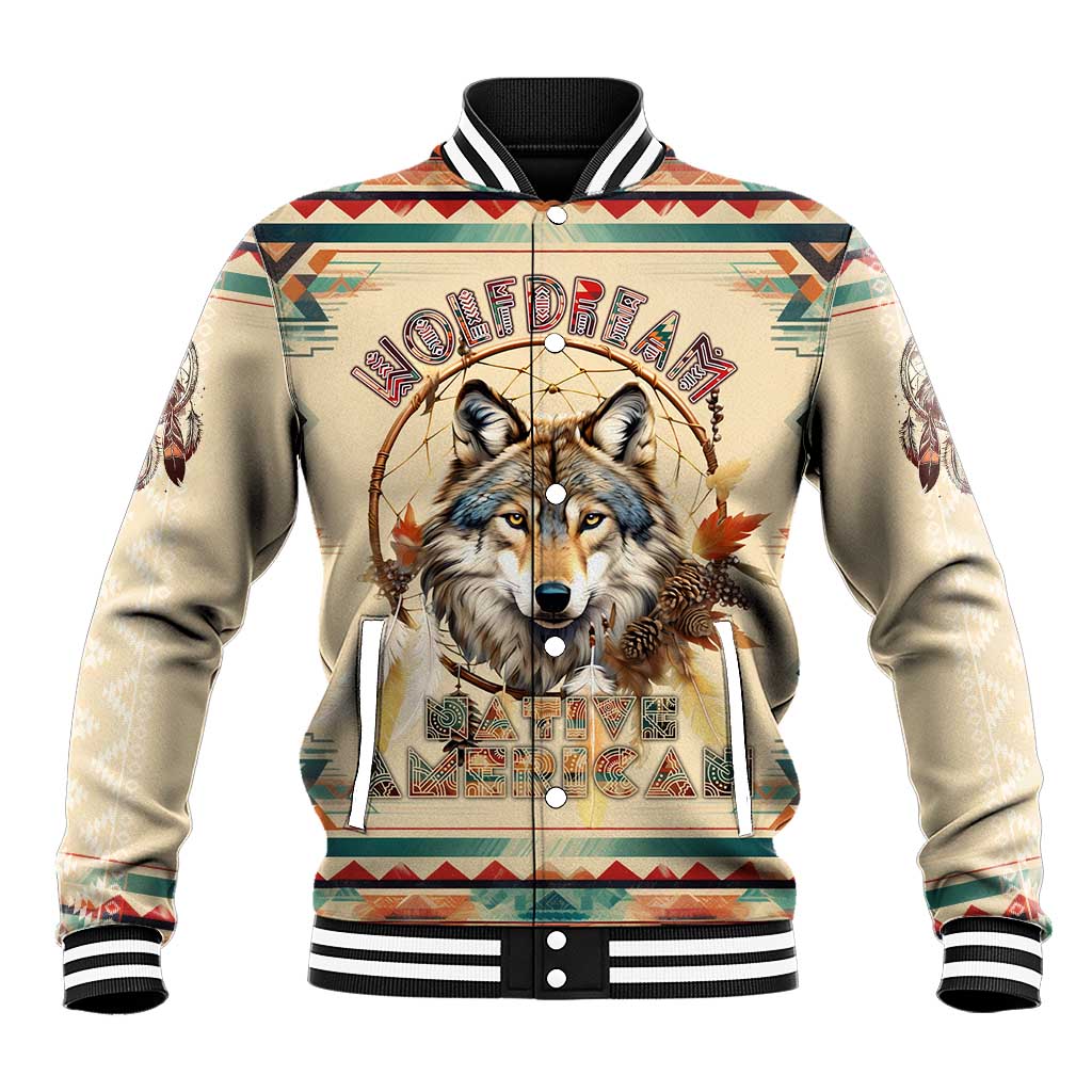 Native American Wolf Dreamcatcher Baseball Jacket Vintage Style - Wonder Print Shop