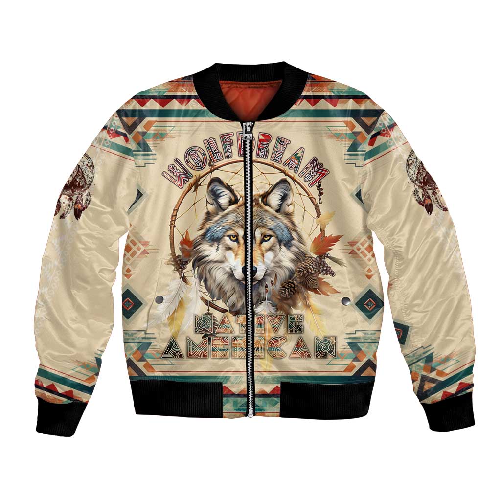 Native American Wolf Dreamcatcher Bomber Jacket Vintage Style - Wonder Print Shop