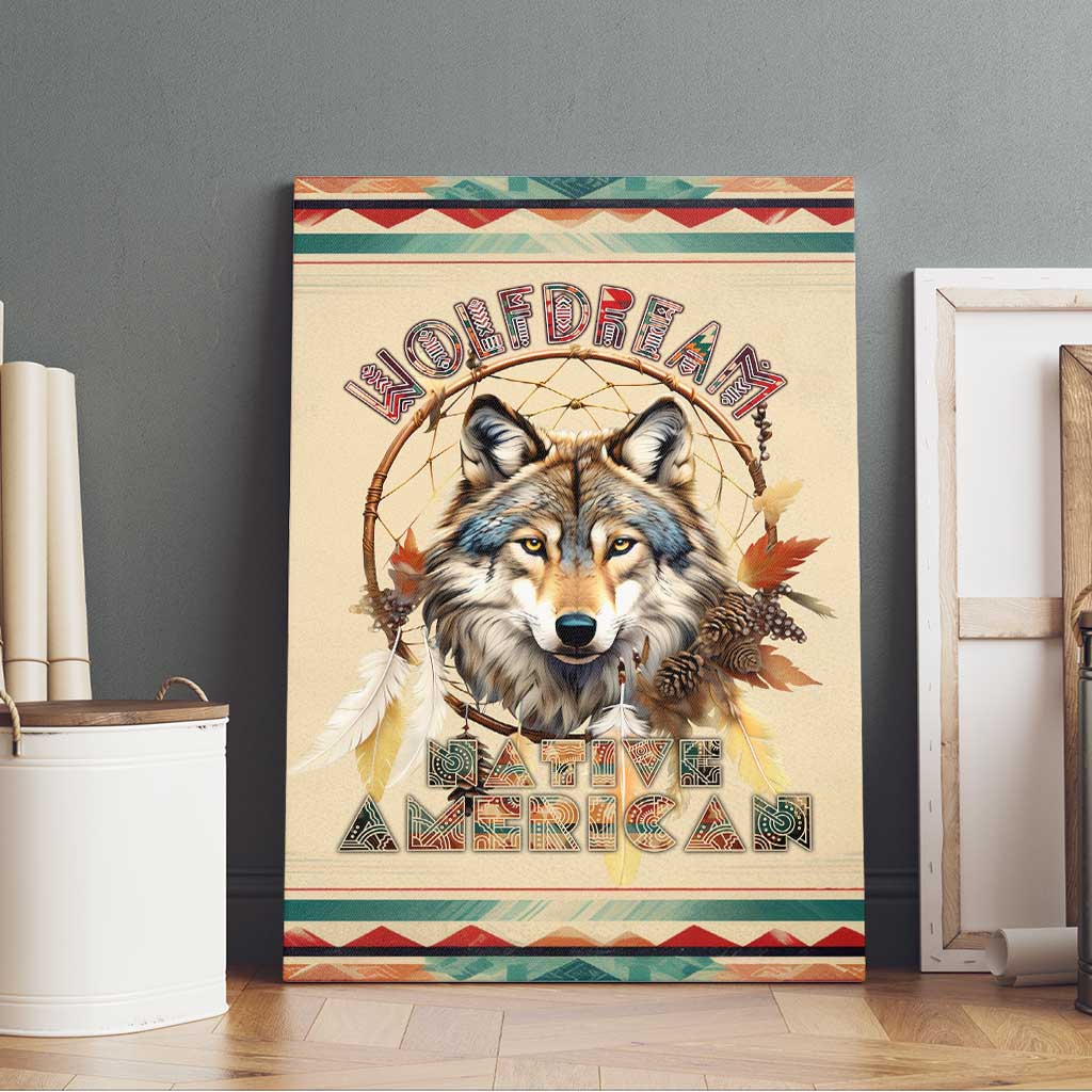 Native American Wolf Dreamcatcher Canvas Wall Art Vintage Style - Wonder Print Shop