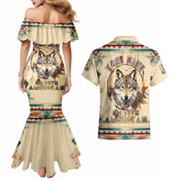 Native American Wolf Dreamcatcher Couples Matching Mermaid Dress and Hawaiian Shirt Vintage Style - Wonder Print Shop