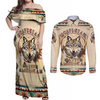 Native American Wolf Dreamcatcher Couples Matching Off Shoulder Maxi Dress and Long Sleeve Button Shirt Vintage Style - Wonder Print Shop