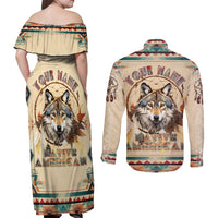 Native American Wolf Dreamcatcher Couples Matching Off Shoulder Maxi Dress and Long Sleeve Button Shirt Vintage Style - Wonder Print Shop