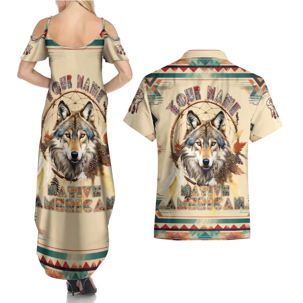 Native American Wolf Dreamcatcher Couples Matching Summer Maxi Dress and Hawaiian Shirt Vintage Style - Wonder Print Shop
