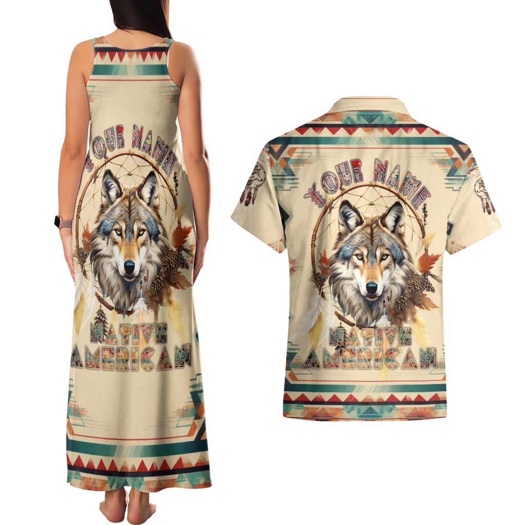 Native American Wolf Dreamcatcher Couples Matching Tank Maxi Dress and Hawaiian Shirt Vintage Style - Wonder Print Shop
