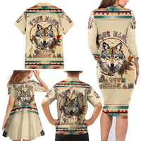 Native American Wolf Dreamcatcher Family Matching Long Sleeve Bodycon Dress and Hawaiian Shirt Vintage Style - Wonder Print Shop