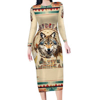 Native American Wolf Dreamcatcher Family Matching Long Sleeve Bodycon Dress and Hawaiian Shirt Vintage Style - Wonder Print Shop