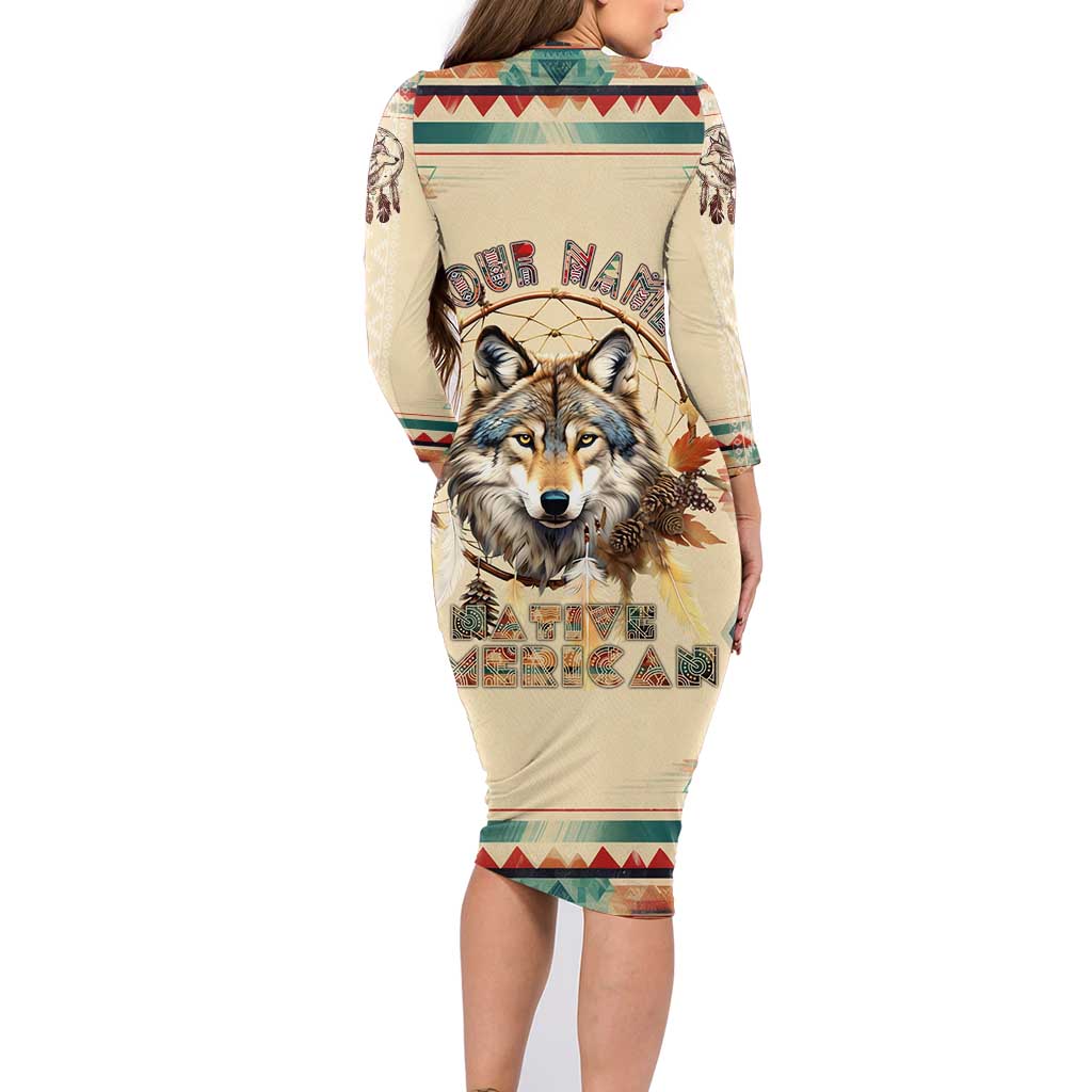 Native American Wolf Dreamcatcher Family Matching Long Sleeve Bodycon Dress and Hawaiian Shirt Vintage Style - Wonder Print Shop