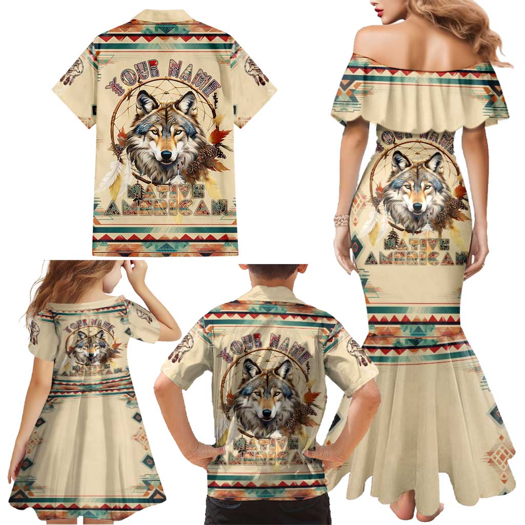 Native American Wolf Dreamcatcher Family Matching Mermaid Dress and Hawaiian Shirt Vintage Style - Wonder Print Shop