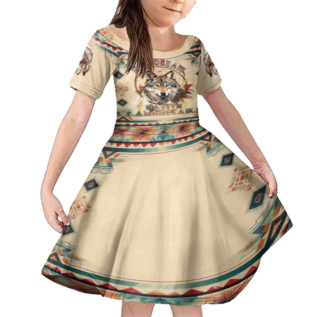 Native American Wolf Dreamcatcher Family Matching Off The Shoulder Long Sleeve Dress and Hawaiian Shirt Vintage Style - Wonder Print Shop