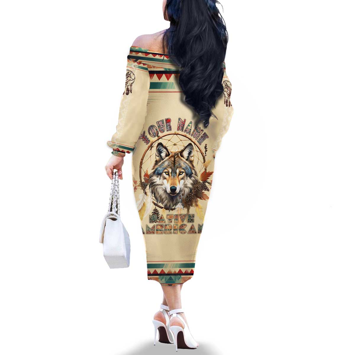 Native American Wolf Dreamcatcher Family Matching Off The Shoulder Long Sleeve Dress and Hawaiian Shirt Vintage Style - Wonder Print Shop