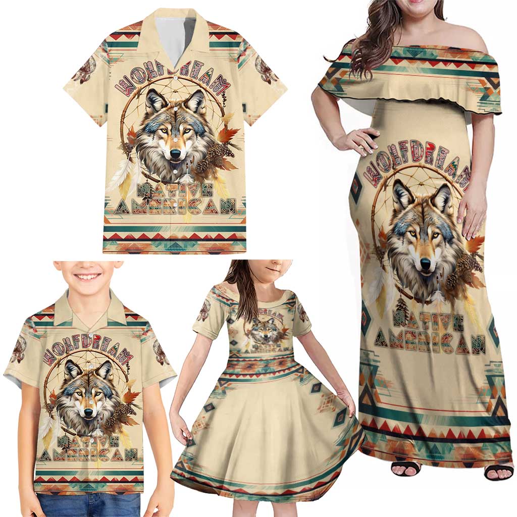 Native American Wolf Dreamcatcher Family Matching Off Shoulder Maxi Dress and Hawaiian Shirt Vintage Style - Wonder Print Shop